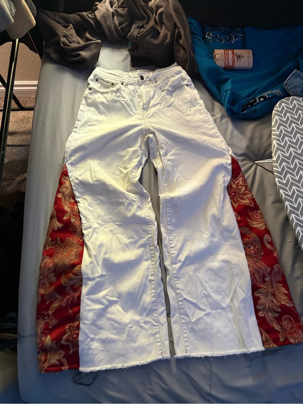 White Women's Jeans with Red Paisley Side Panels
